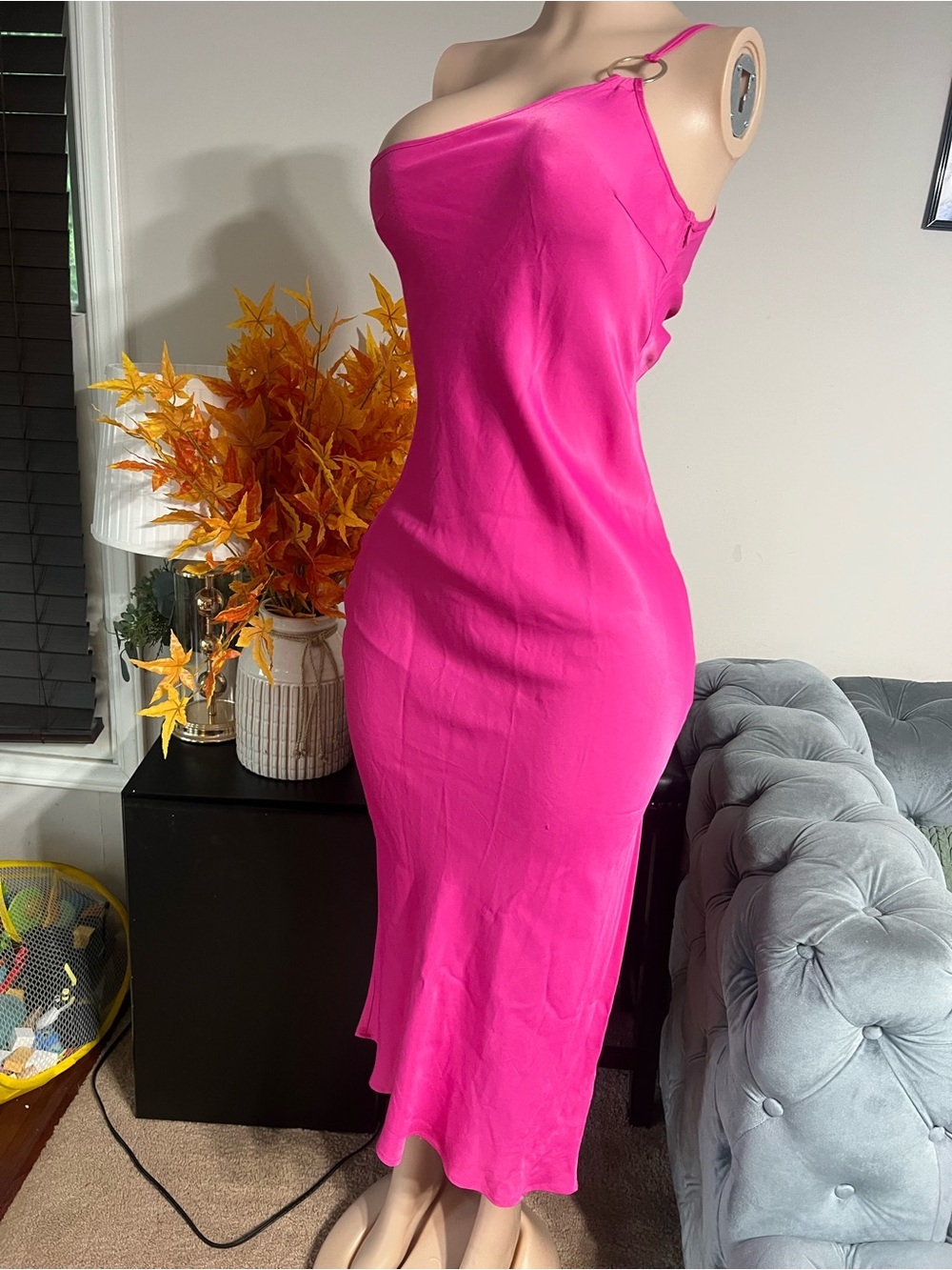 Forever 21 Hot Pink One-Shoulder Slip Dress